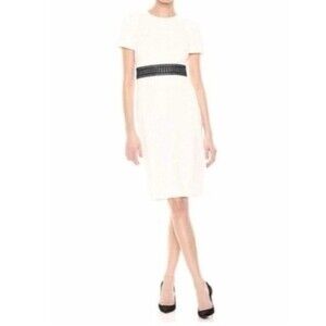 Calvin Klein Off White Short Sleeve Sheath Dress With Black Lace Size 6